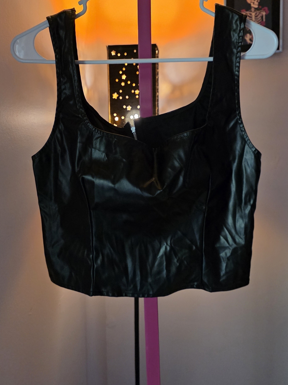 SHEIN Black Faux Leather Cropped Tank Sz L